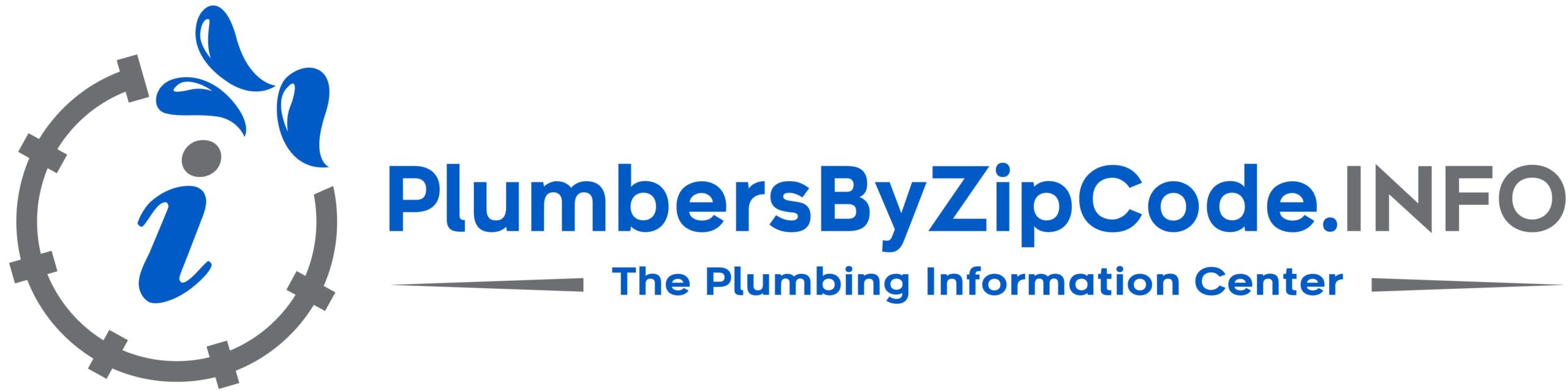 Plumbers By Zip Code .INFO logo featuring a blue 'i' and water droplets, representing the plumbing information center.